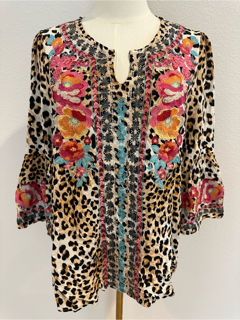 Savanna Jane Leopard Print Tunic with Pink & Turquoise Floral Embroidery